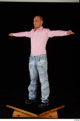 Whole Body Man White Shirt Jeans Slim Standing Studio photo references